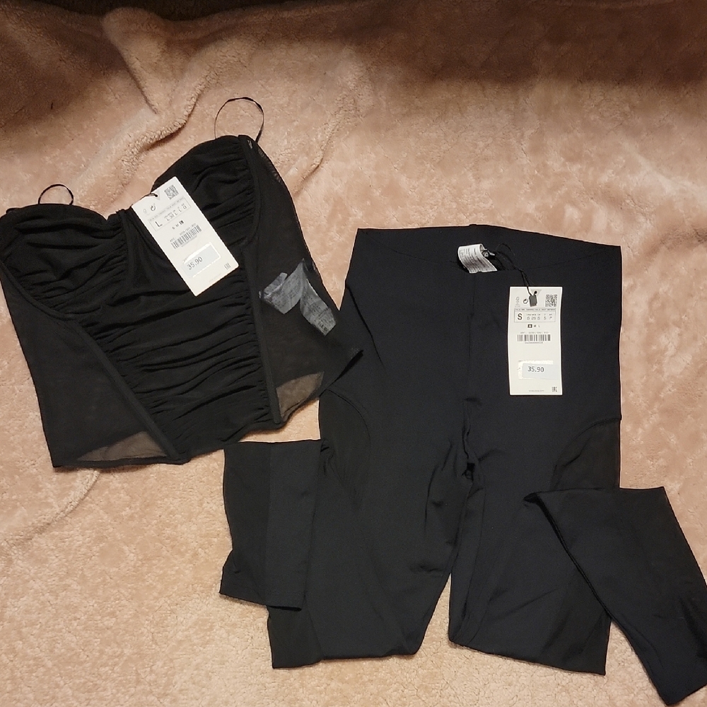 Zara Black Leggings Stretchy Form-Fitting Set